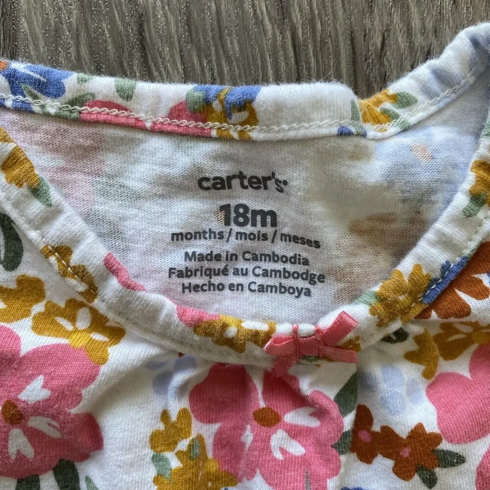 Carters Baby Girls One Piece Floral Long Sleeve 18 Months Spring Flowers Boho